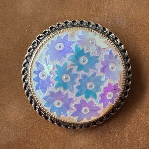 3/$35 - Iridescent Floral Round Scarf Clip - Made in West Germany
